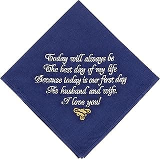 Gifts for Groom from Bride on Wedding Day Embroidered Cotton Navy Blue Grooms Handkerchief Future Husband Gift Love Note