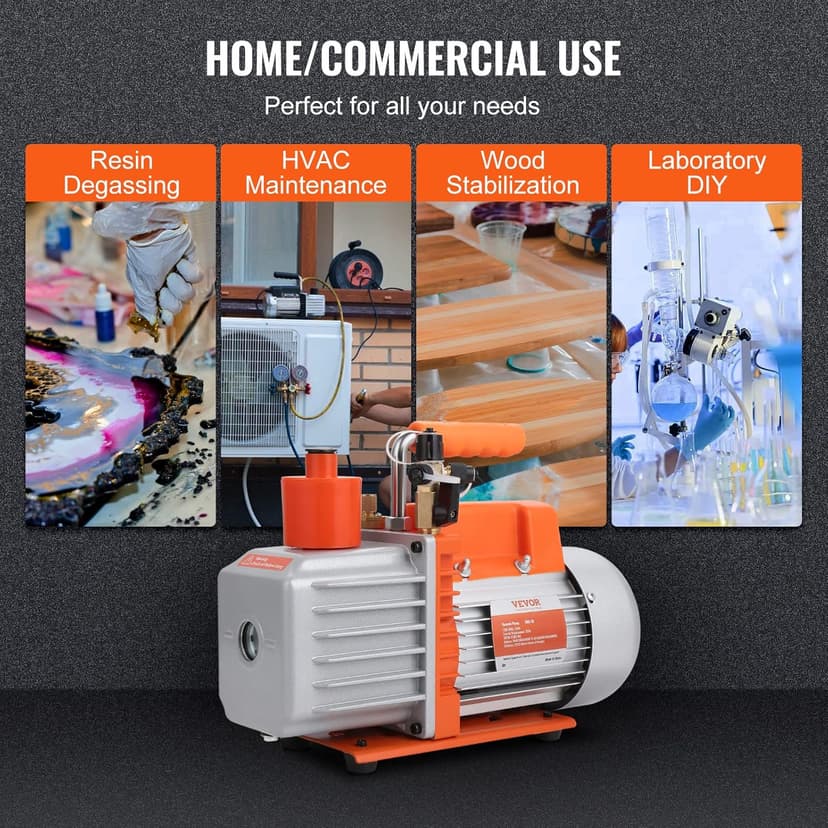 VEVOR 7 CFM Dual Stage HVAC Vacuum Pump, 1/2 HP Rotary Vane Vacuum Pump with Oil Bottle, for HVAC Repair, Refrigeration Maintenance, Resin Degassing, Compatible with R12, R22, R134a, R410a Refrigerant