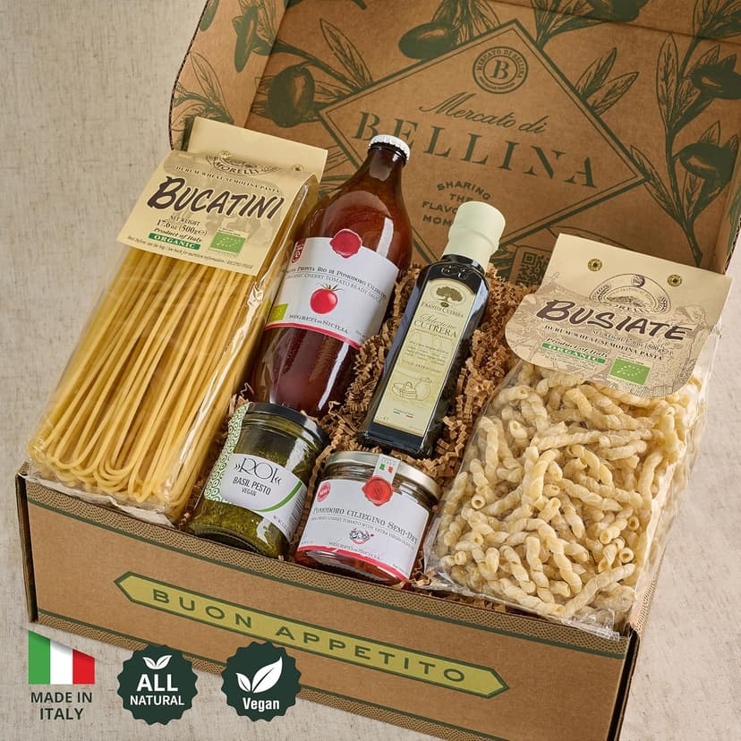 Mercato di Bellina Italian Food Gift Basket, La Cucina Italiana - A Vegan-Friendly, All-Natural Pasta Gift Basket, Gourmet Present for Foodies, Anniversary, Holiday or Celebration