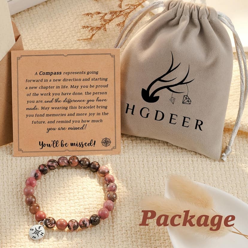 HGDEER Natural Stone Retirement Bracelet for Women/Men 2025, Going Away Farewell Gifts Valentine Gift For Coworkers Teacher with Gift Message Card
