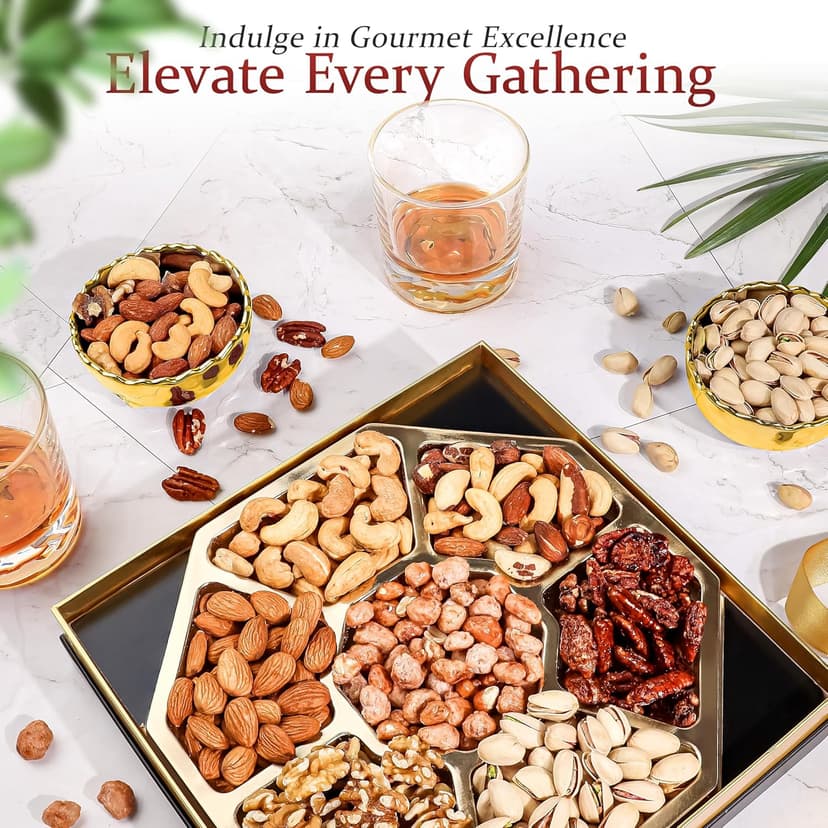 Nuts Gift Basket - Gourmet Nut Mix Gift Box, 7 Section Snack Basket with Assorted Nuts, Premium Nut Mix, Thoughtful Gifts for Holidays, Birthdays and Special Occasions