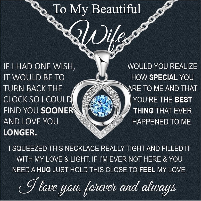 Wife Necklace From Husband To My Wife Necklace Soulmate Necklace For Women Future Wife Jewelry Birthday Christmas Valentine's gifts For Girlfriend Message Card & LED Box
