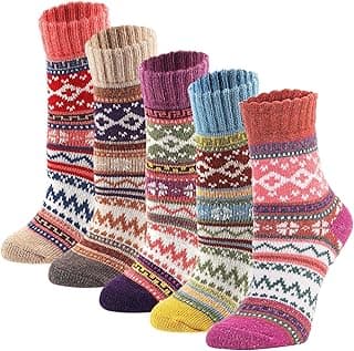 YZKKE 5Pack Womens Vintage Winter Soft Warm Thick Cold Knit Wool Crew Socks, Multicolor, free size