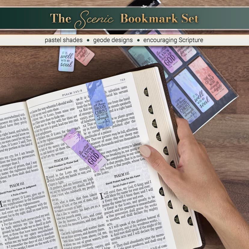 Christian Art Gifts Set of 6 Beloved Scripture Favorites with Abstract Scenic Bookmark Rectangular Folded Magnetic Pastel Design Inspirational Magnetic Bible Verse Bookmark, Size Small 2.3" x 0.8"