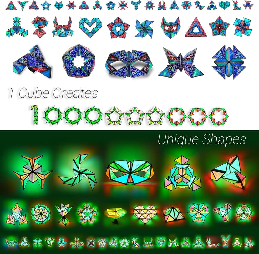 TOSY Magnet Pyramid Glow - 1 Cube Transforms into 1 Billion Shapes, 15 pcs (12 Puzzle pcs & 3 Accessories), 243 Magnets, Glowing, Christmas Stocking Stuffers Gift for Kids, Creative Puzzle STEM Toy