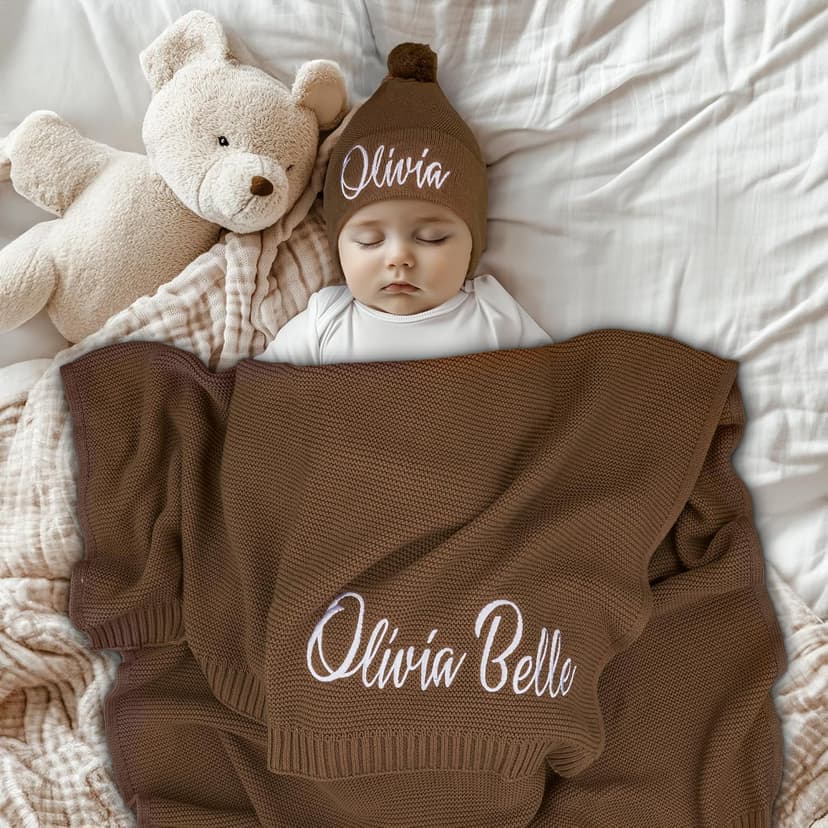 Personalized Baby Blanket, 100% Organic Certified Cotton, Customized Swaddle Blanket with Name, Receiving Blankets for Boys and Girls, Perfect Custom Gifts for Newborns, Kids and Baby Showers