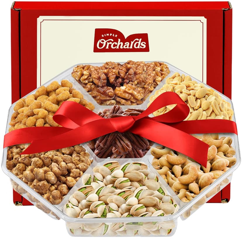 Holiday Nuts gift Basket - Delicious Mixed Cravings Gourmet Collection, Features 7 Sectional Platter with Freshly Roasted Nuts, Christmas Gift Basket for Men and Women.