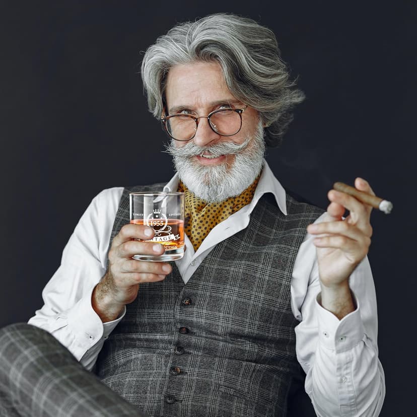 LIGHTEN LIFE 70th Birthday Gifts for Men 12 oz,1955 Whiskey Glass in Valued Wooden Box,70th Birthday Bourbon Glass for 70 Years Old Dad,Husband,Friend,70th Bday Gift Ideas