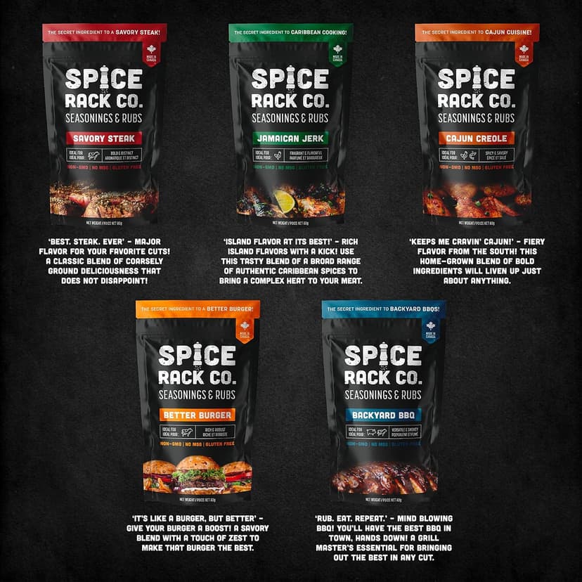 Spice Rack Co. BBQ Seasonings And Rubs - Smoking & Grilling Spices and Seasonings Sets, Grilling Accessories & Smoker Accessories, Birthday Gifts For Him, Mens Birthday Gifts For Men (5 Pack)