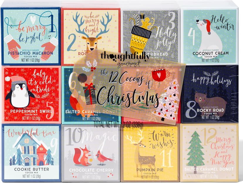 Thoughtfully Gourmet, 12 Days of Christmas Hot Chocolate Gift Set, Flavors Include Rocky Road, Cookies Butter, Pumpkin Pie & More, Set of 12