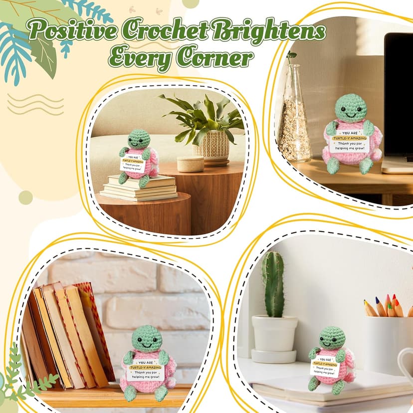 HEXMOZ Christmas Teachers Gifts for Women, Daycare, Preschool, Kindergarten - Thank You for Helping Me Grow Appreciation Gift Ideas - Cute Handmade Turtle Crochet Emotional Support with Positive Card