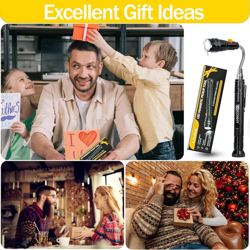 Magnetic Pickup Tool with LED Lights, Telescoping Magnet Flashlight, Cool Gadget Birthday Gifts Christmas Day Gifts for Men, Handyman, Husband, Boyfriend, Him, Father, Dad (1 Pack)