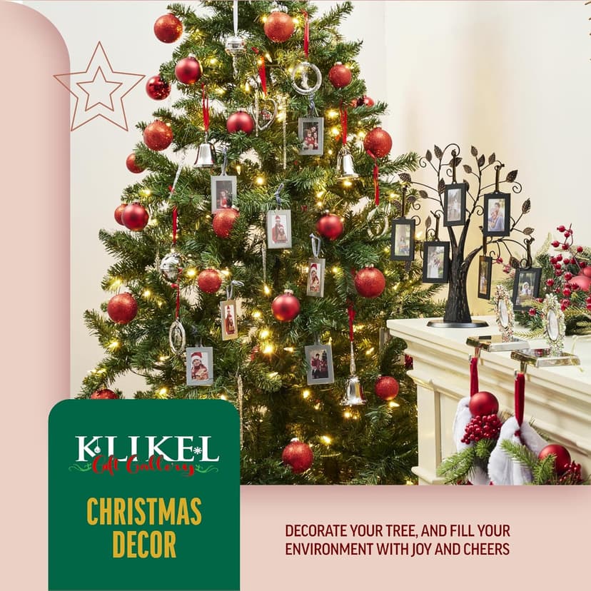 Klikel Family Tree Picture Frame Stand with 6 Hanging Photo Picture Frames - Medium Metal Tree 12 X 11 - Holds 6 Ornamental 2x3 Frames