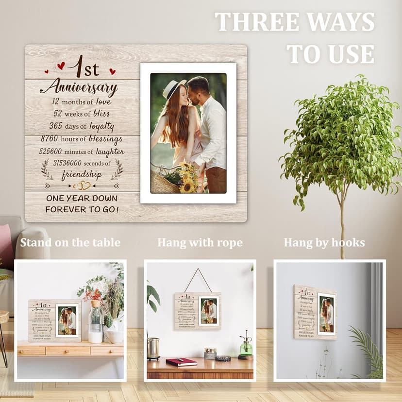 1st Anniversary Paper Gifts for Him Her - One Year Romantic Wedding Picture Frame Fit 4x6 Photos for Boyfriend Girlfriend, 1 Year Anniversary Valentines Gifts for Husband Wife Couple