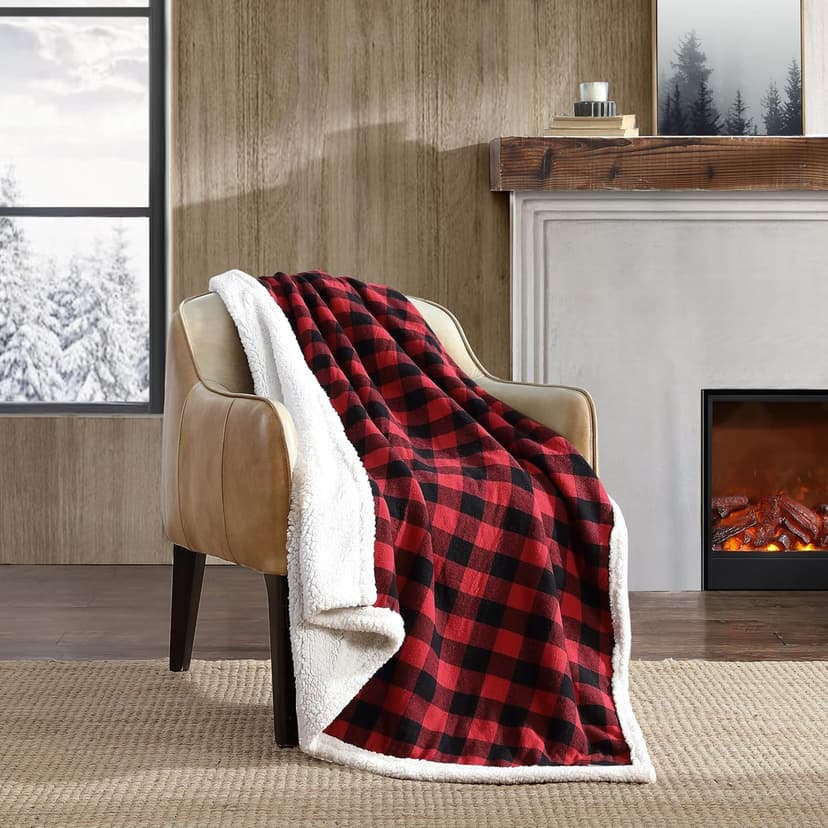 Eddie Bauer - Blanket, Super Soft Reversible Sherpa & Brushed Fleece Bedding, Throw Blankets for Couch, Ideal for Lounging (Cabin Plaid Red)