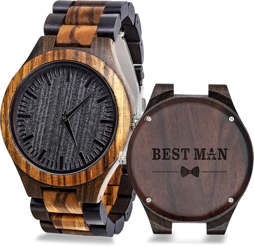kullder Personalized Engraved Watch for Best Man Groomsmen Gifts for Wedding Mens Custom Wooden Watches for Men Personalized Groomsmen Husband Dad Father Gifts Ideas