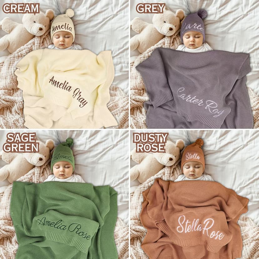 Personalized Baby Blanket, 100% Organic Certified Cotton, Customized Swaddle Blanket with Name, Receiving Blankets for Boys and Girls, Perfect Custom Gifts for Newborns, Kids and Baby Showers