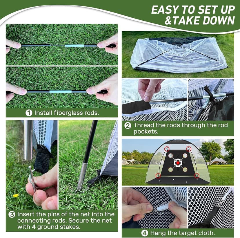 Golf Net with Practice Mat,Golf Hitting Aid Nets 10x7FT for Backyard Driving Chipping Training Swing with Target Mat Balls for Outdoor Indoor，Gifts for Men Dad Him and Golfer