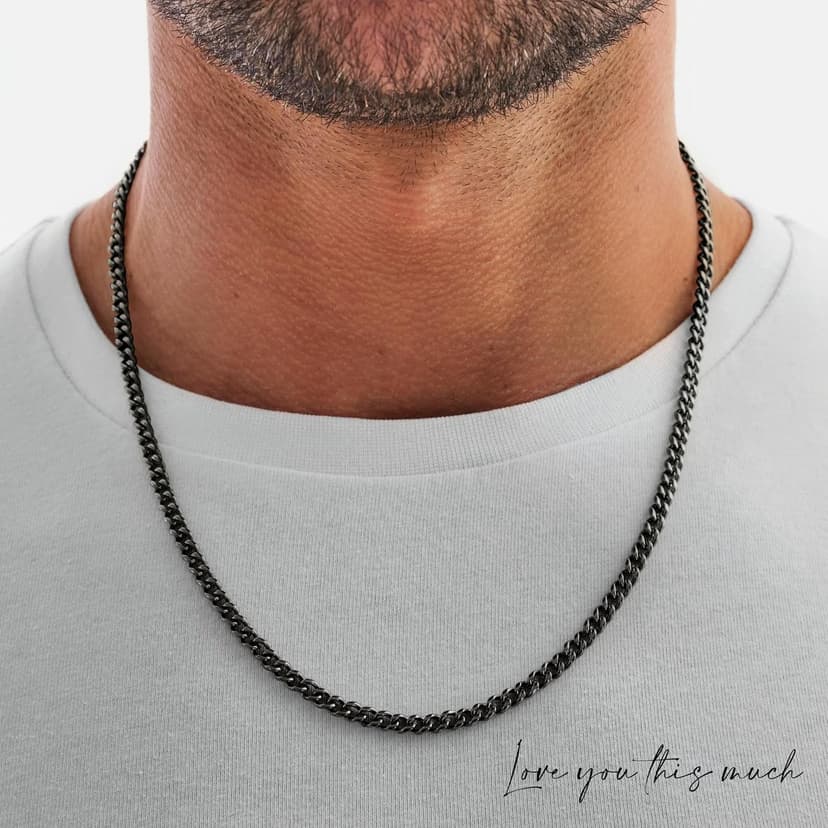 Love You This Much Promise Cuban Chain Necklace for Him, 7mm Thick, Sentimental Gift for Him, BF Gift for Birthday, Gift Ideas for Boyfriend