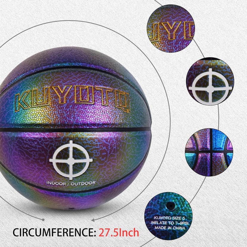KUYOTQ Kids Youth Women Basketball - Shiny Purple Leather Size 3/4/5/6 - 22/25.5/27.5/28.5" Dazzle Textured Basketball for Boys and Girls (Deflated, Without Pump)