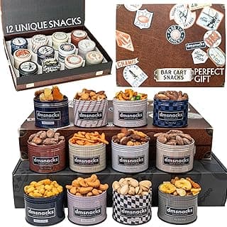 Snack Box Gift Basket, Birthday Gift for Men, Food Care Package, Unique Tins of Assorted Nuts, Snacks in Stunning Case - Treat for Men, Women, Dad, Friends, Family