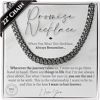 Love You This Much Promise Cuban Chain Necklace for Him, 7mm Thick, Sentimental Gift for Him, BF Gift for Birthday, Gift Ideas for Boyfriend