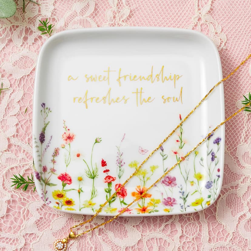 Crisky Jewelry Ring Dish for Women Christian Gifts Trinket Tray Inspirational Friendship Gifts for Friend Birthday Jewelry Tray for Her Sisters Besties Verse: Sweet Friendship –Proverbs 27:9