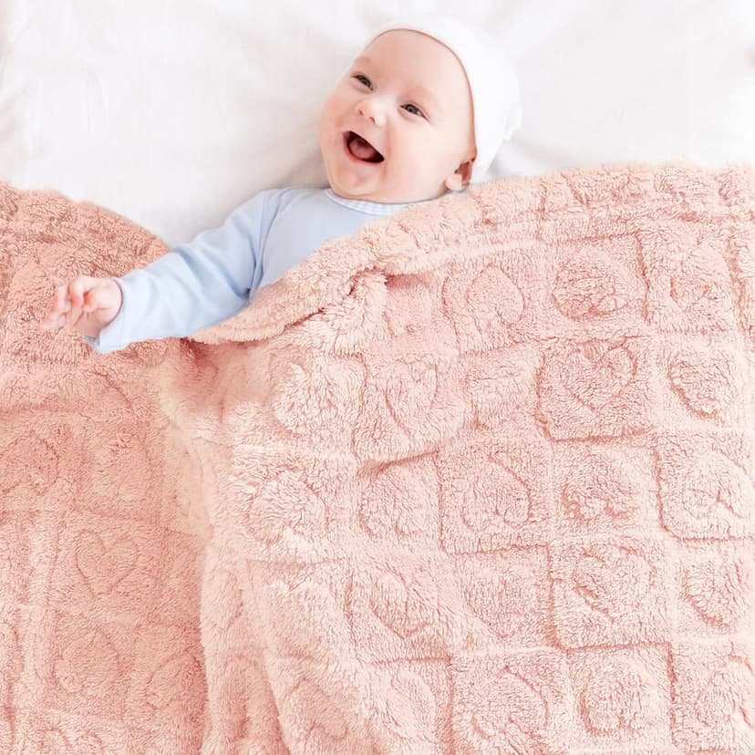 Yurhap Fleece Baby Blanket Heart Checkered Blanket, Ultra Soft Cozy Baby Blankets for Girls Boys, Fluffy Infant Toddler Newborn Receiving Blankets for Crib Stroller 30”×40” (Light Pink)