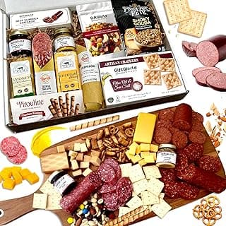 Deluxe Meat and Cheese Gift Basket – Gourmet Charcuterie Assortment Charcuterie Food Items, Meat Cheese Assortment, Food Gifts for Men, Tailgating, Business, Congratulations, Care Packages, Thanksgiving and Christmas Gifts - 11-item Bundle