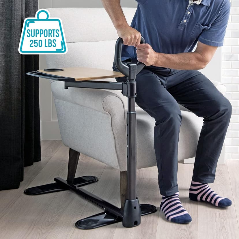 Able Life Tray Table, Adjustable Bamboo TV and Laptop Desk with Ergonomic Stand Assist Safety Handle, Independent Living Aid