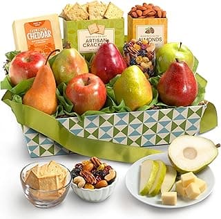 A Gift Inside Classic Fresh Fruit Basket Gift with Crackers, Cheese and Nuts for Holiday, Thank You, Birthday, Get Well, Anniversary, Corporate