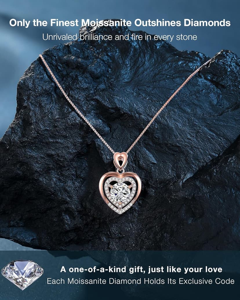 Moissanite Necklace for Women, 1Ct Yellow Gold Heart Pendant Necklace Gifts for Wife, 18K Gold Plated S925 Sterling Silver, Anniversary Jewelry Present for Wife, Birthday Gifts for Girlfriend, Mom