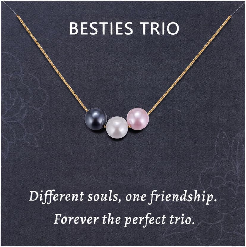 Kvekstio 8mm Pearl Pendant Necklace Gift for Women, Elegant Three Pearls Jewelry for Birthday, Christmas, Friendship Day