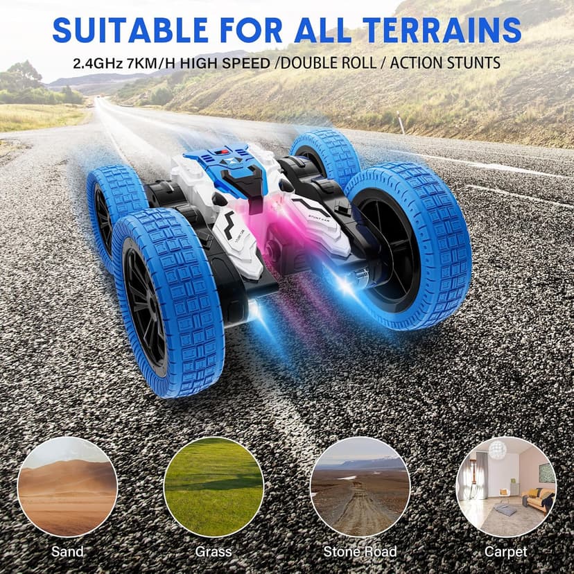 Remote Control Car, Double Sided RC Car, 4WD Off-Road Stunt Car with 360° Flips, 2.4Ghz Indoor Outdoor All Terrain Rechargeable Electric Toy Cars Gifts for Boys Kids 3 4 5 6 7 8 9 10 11 12 Year Old
