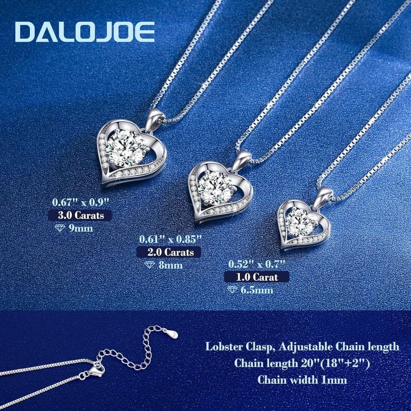 DALOJOE Moissanite Necklace for Women, 1-3 Carat Heart Necklace Engraved with 'I LOVE YOU', Birthday Gift for Wife, Anniversary Present for Wife Women, Jewelry Gifts for Christmas Valentine's Day