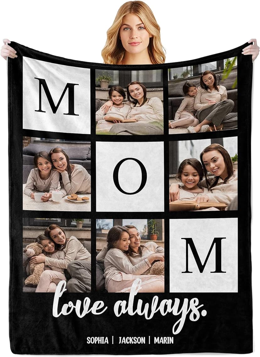Mothers Day Birthday Gifts for Mom, Personalized Blanket with Photos to My Mom Gift from Daughter Son, Custom Blanket with Pictures Text, Birthday for Wife Grandma Women
