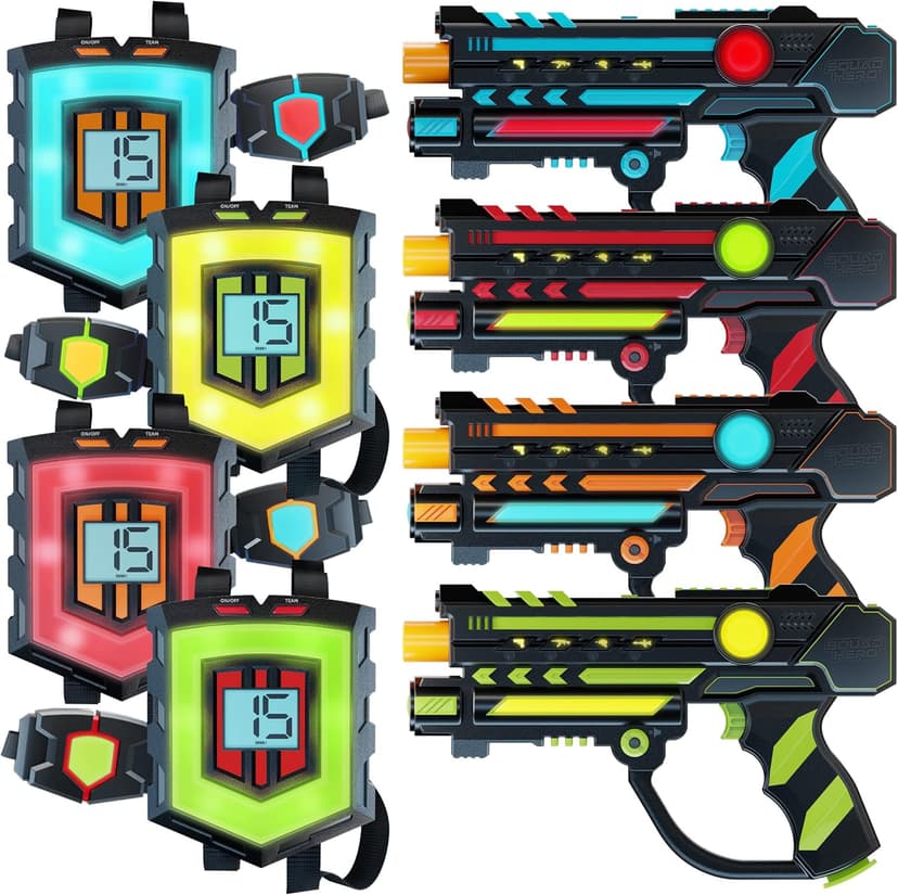 Squad Hero Rechargeable Laser Tag 360° Sensors + LCDs - Set of 4 - Easter Gift Ideas for Kids Teens and Adults Boys & Girls Family Fun - Cool Teenage Lazer Group Activity, Teen Gifts Ages 8+ Year Old