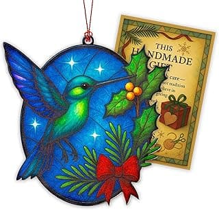 Christmas Ornaments 2025 – Hummingbird Suncatcher Window Hanging Decoration, Hummingbird Christmas Ornament for Holiday Tree, Unique Handmade Gift Idea, Beautiful Glass Style Ornament for Bird Lovers