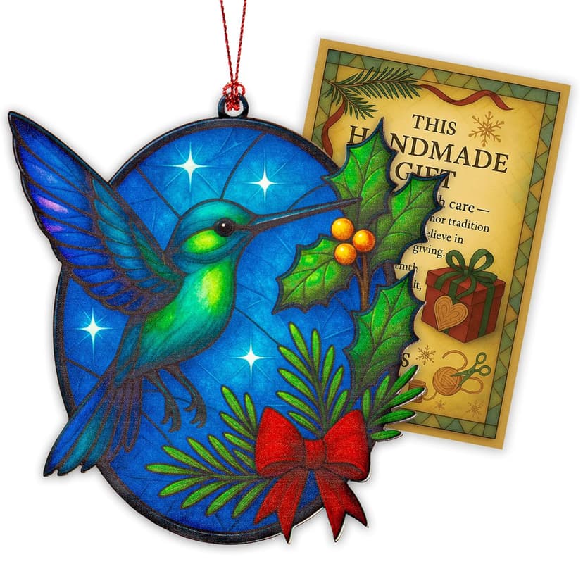 Christmas Ornaments 2025 – Hummingbird Suncatcher Window Hanging Decoration, Hummingbird Christmas Ornament for Holiday Tree, Unique Handmade Gift Idea, Beautiful Glass Style Ornament for Bird Lovers