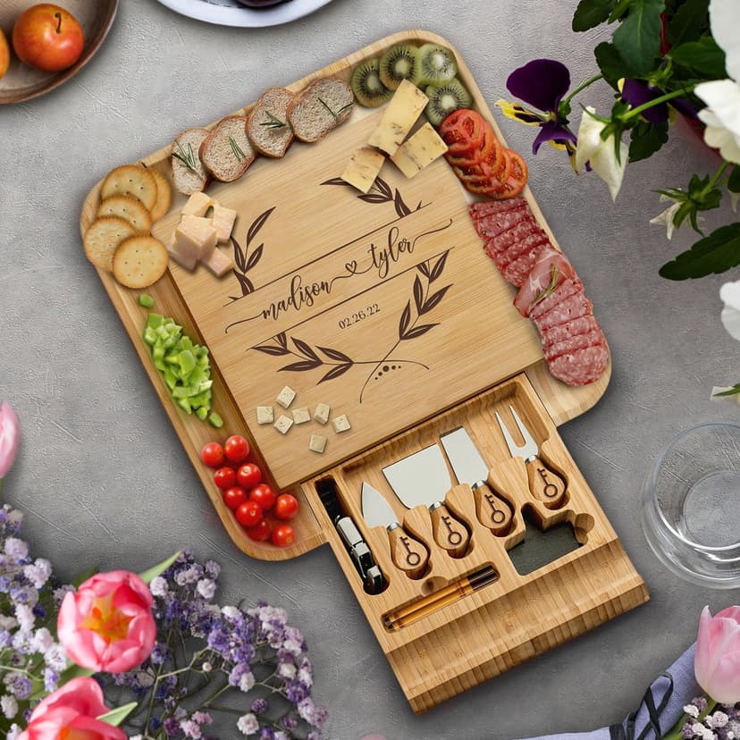 Bambüsi Personalized Charcuterie Board - Custom Engraved Bamboo Cheese Board Set for Couples, House Warming Gifts New Home, Wedding, Bridal Shower, Birthday Gifts for Women, Anniversary, Chrismas