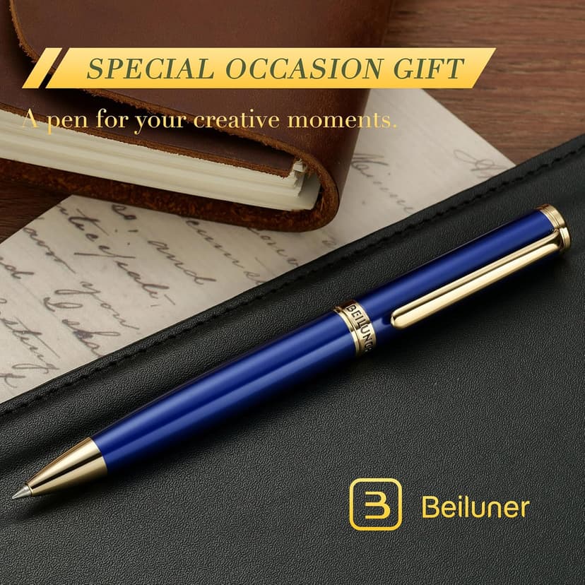 BEILUNER Blue Lacquer Gel Pen - Stunning Luxury Pen with 24K Gold Finish, ADMOK Black Refill, Executive Gift Set for Family & Friends, Writing, Fancy, Office, Retractable Pens