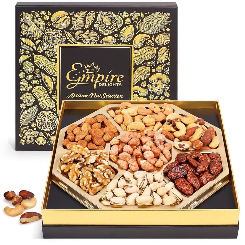 Nuts Gift Basket - Gourmet Nut Mix Gift Box, 7 Section Snack Basket with Assorted Nuts, Premium Nut Mix, Thoughtful Gifts for Holidays, Birthdays and Special Occasions
