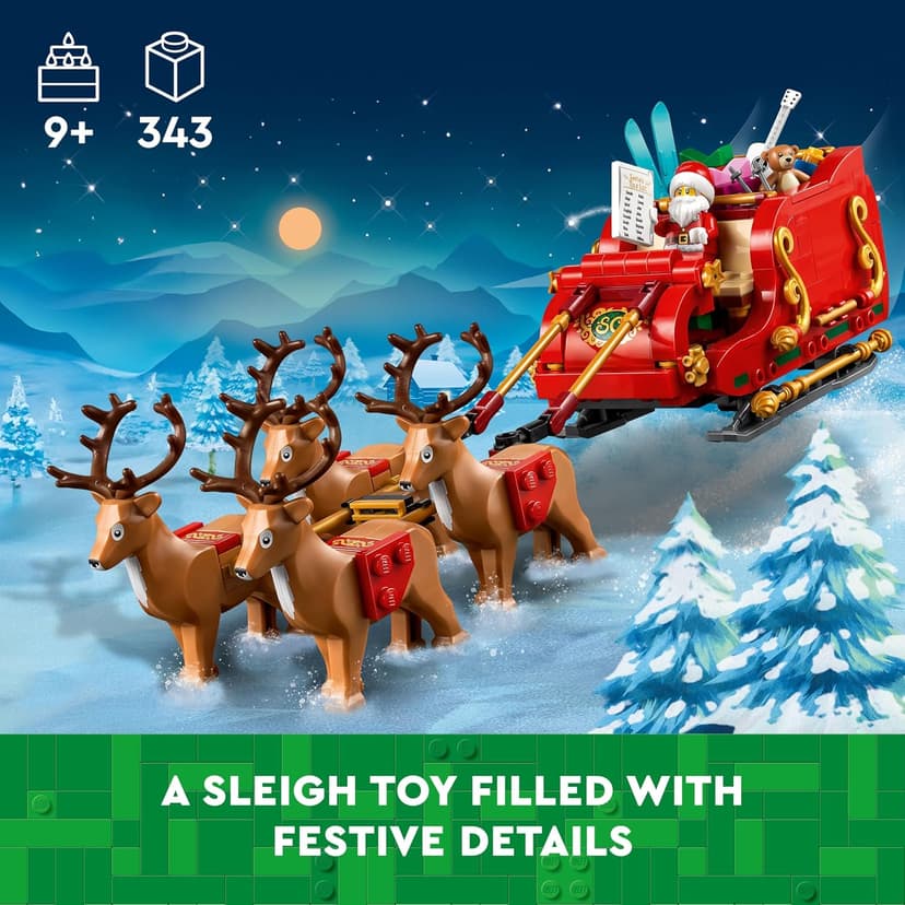 LEGO Santa's Sleigh - Building Toys for Kids, Boys & Girls, Ages 9+ - Indoor Christmas Decorations for Home W/Santa Claus Figurine & Reindeer - Gifts for Boys & Girls - 40499