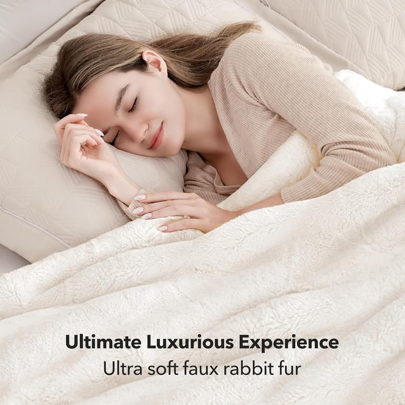 Touchat Luxury Faux Rabbit Fur Throw Blanket for Couch, Super Heavy Warm Cozy Fuzzy Blanket for Sofa Bedroom Living Room, Ultra Soft Fluffy Reversible Plush Blanket for Home Decor Gifts,Cream White