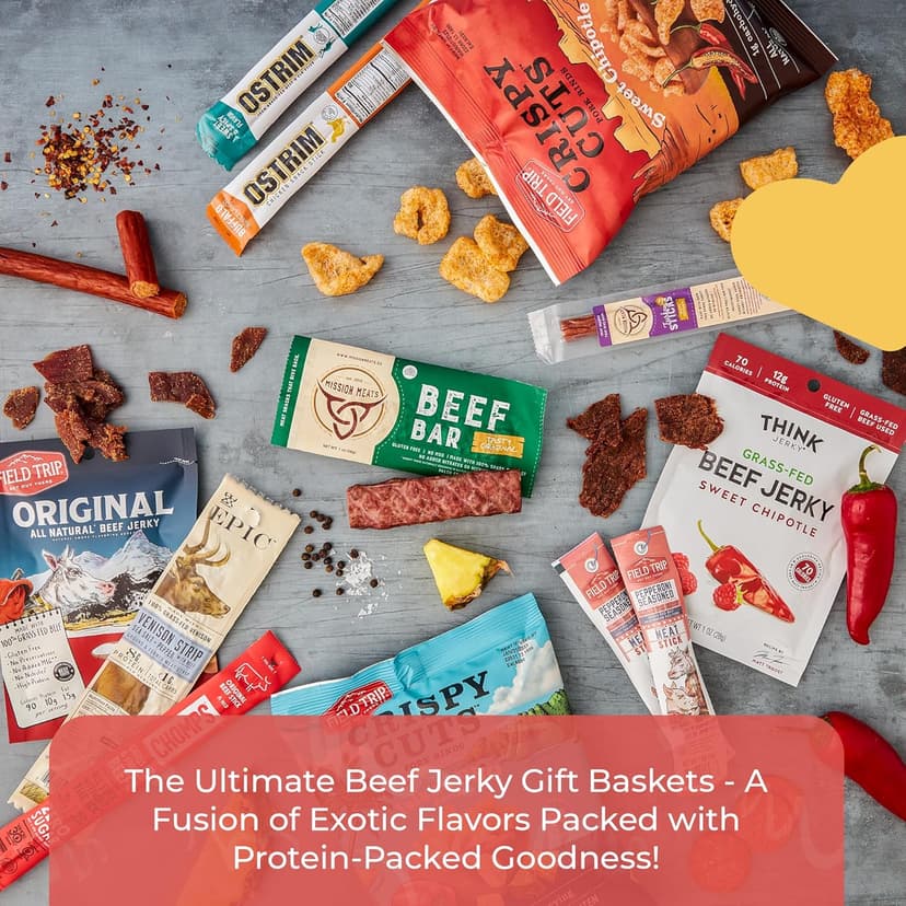 Beef Jerky Gift Basket For Men - Exotic Jerky Variety Pack, Delicious Protein-Packed Snack Box for Dad, Husband - Birthday, Holiday Food Treats for Adults - Unique Food Gifts for Men Who Want Nothing