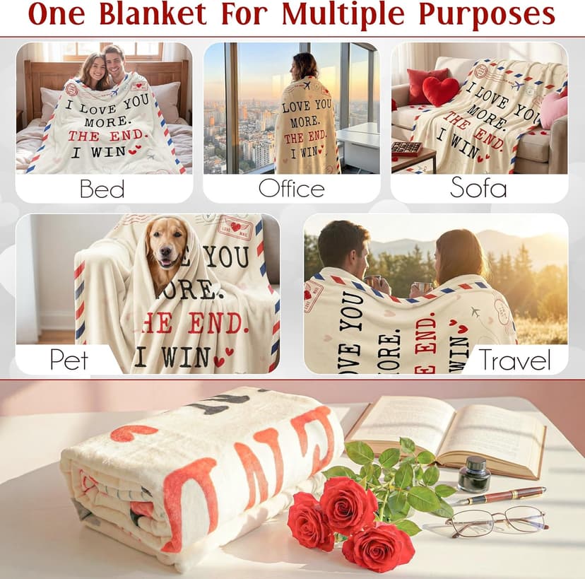 Christmas Anniversary Couple Gifts for Women - I Love You More Soft Fleece Throw Blanket 50x60 in - Birthday Romantic Gifts for Girlfriend Boyfriend Wife Husband, I Love You Gift for Him Her
