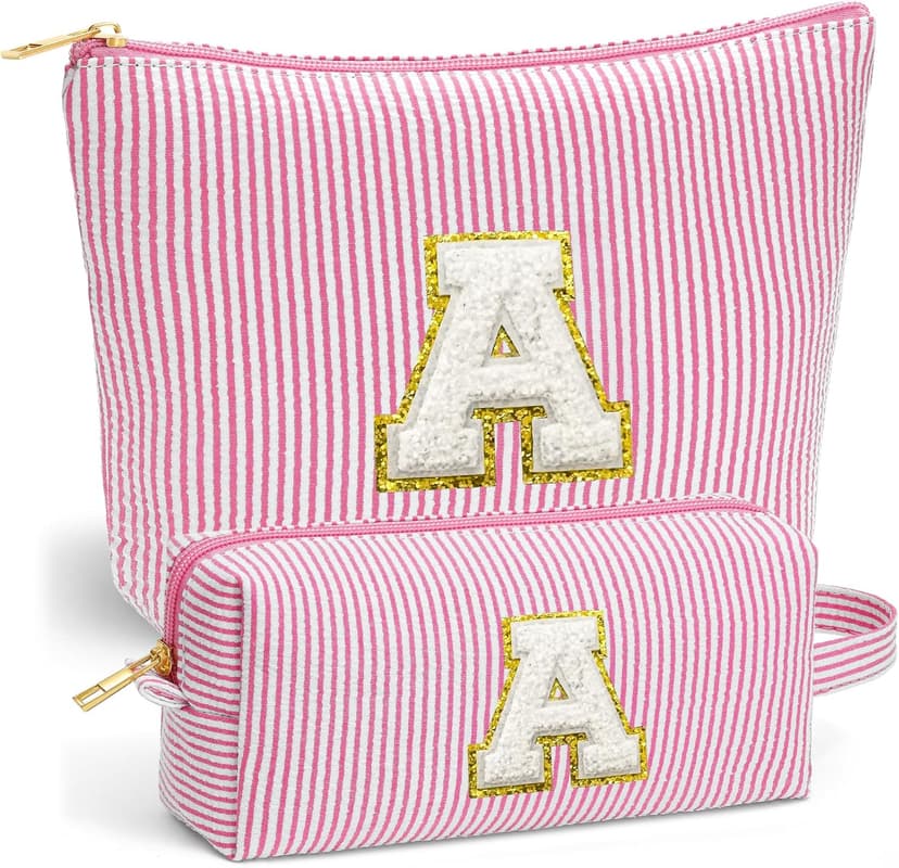Christmas Gifts 2025 for Girls - Stocking Stuffers for Teen Girls Makeup Bag Set, 6 7 8 9 10 11 12 Year Girl Birthday Gift, Initial Travel Makeup Bags, Christmas Birthday Gifts for Girl