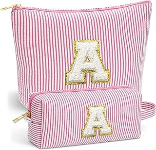 Christmas Gifts 2025 for Girls - Stocking Stuffers for Teen Girls Makeup Bag Set, 6 7 8 9 10 11 12 Year Girl Birthday Gift, Initial Travel Makeup Bags, Christmas Birthday Gifts for Girl