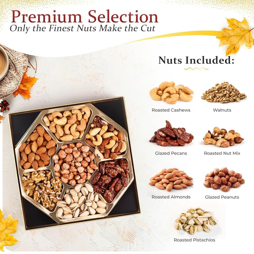 Nuts Gift Basket - Gourmet Nut Mix Gift Box, 7 Section Snack Basket with Assorted Nuts, Premium Nut Mix, Thoughtful Gifts for Holidays, Birthdays and Special Occasions