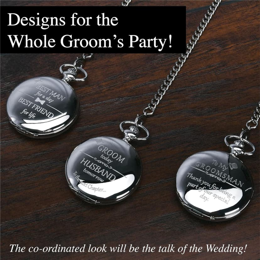 FJ FREDERICK JAMES Wedding Pocket Watches for Groomsman, Best Man, Groom, Father of The Bride & Groom I Silver Engraved I Complete Their Wedding Attire